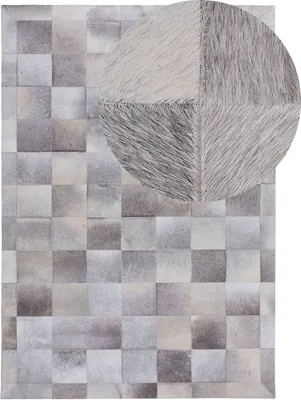 Zdjęcie produktu dla BELIANI Dywan jasnoszary 160 x 230 cm skórzany wzór geometryczny kwadraty nowoczesny