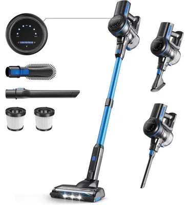 Produktbild von AIORBER Akku Staubsauger 26 kPa 265 W, kabelloser Stielstaubsauger mit LED Display, HEPA Filter, für Teppich Hartboden Tierhaare, Blau