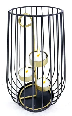 Produktbild von Metall Windlicht schwarz 3 Teelichte Teelichthalter Kerzenhalter Kerzenständer
