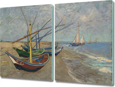 Produktbild von Coloray Schneidebrett Herdabdeckplatte 2x40x52 cm Kochplattenabdeckung Küchenbrett Hackbrett - Boote am Strand Van Gogh