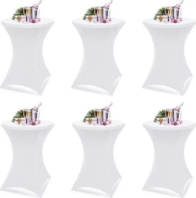 Productafbeelding van Famanu set van 6 stretchhoesjes voor tafels - wit, geschikt voor ronde statafels met een diameter van 60-65 cm