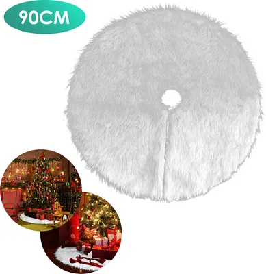 Produktbild von SWANEW Weihnachtsbaumdecke Christbaumdecke Weiß Plüsch Christbaumteppich Rock Rund 90cm