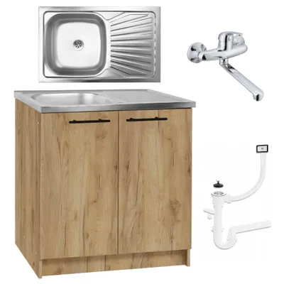Produktbild von Stamar | Küchenunterschrank, mit Spüle, 80 cm, mit Armatur und Siphon, Eiche Gold