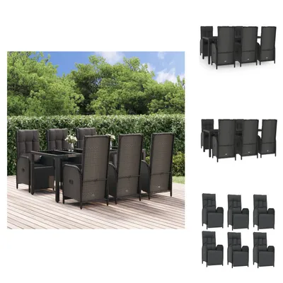 Produktbild von vidaXL 7-tlg. Garten-Essgruppe mit Kissen Schwarz Poly Rattan -  Gartenmöbel-Sets
