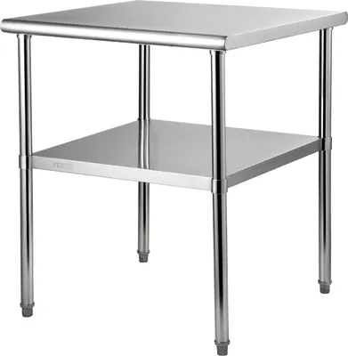 Immagine prodotto di VEVOR Tavolo commerciale in acciaio inox 76,2 x 76,2 x 91,4 cm, acciaio inox Tavolo da lavoro a due strati Tavolo da smontaggio Gastro 226 kg + 136 kg di portata, tavolo da cucina commerciale, tavolo da preparazione Mobili da cucina