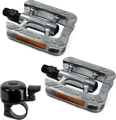 Produktbild von Feimin Fahrradpedale FP-210 Fahrrad Pedal Aluminium Baronachse Silber inkl. Fahrradklingel