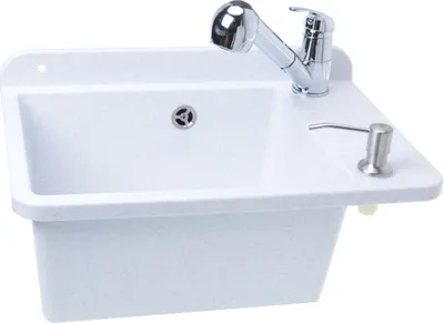 Produktbild von Ausgussbecken 505mm Waschbecken Spülbecken inkl. Ausziehbare Einhandmischer Granit Weiß
