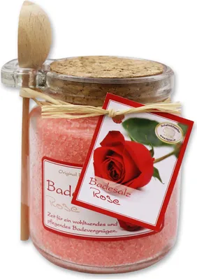 Produktbild von Florex Badesalz Rose mit Schafmilch im dekorativen Glas mit Holzlöffel 300 g