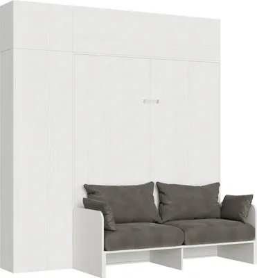 Image de ITAMOBY - Armoire lit queen size escamotable vertical 160 Kentaro Sofa avec meublier Frêne Blanc -A20