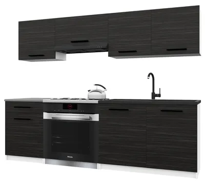 Image de Belini - Coin cuisine moderne ITALIA 1 - Meubles de cuisine 180 cm en ébène - Cuisine équipée avec éléments hauts, éléments bas et plans de travail