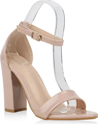 Produktbild von Mytrendshoe Damen High Heels Sandaletten Blockabsatz Party Riemchen Schuhe 832441, Farbe: Nude, Größe: 36