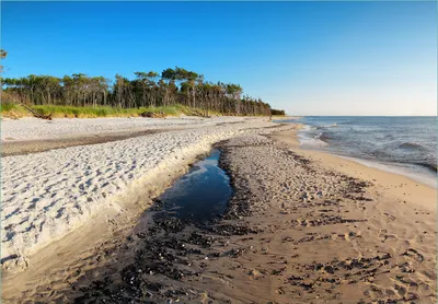 Produktbild von Wallario Fototapete Vliestapete, seidenmatte Oberfläche, einfache Verarbeitung, Größe 200 x 140 cm, Motiv Einsamer Strand am Meer - Blauer Himmel