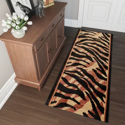 Produktbild von Teppich Läufer Flur Design Wohnzimmer Schlafzimmer Kurzflor Modern Schwarz Tiermotiv  70 x 350