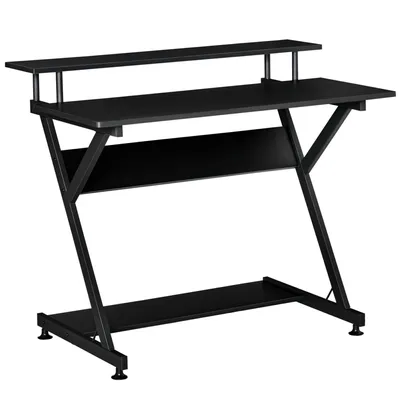 Image de HOMCOM Bureau gaming 100 cm bureau Informatique avec Support d'Écran bois métal Noir