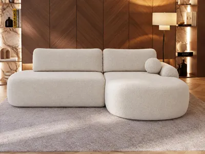 Produktbild von GrainGold Ecksofa L-Form Rechts Aurio O - Ecksofa mit Schlaffunktion und Bettkasten - Moderne Ecksofa, Wohnzimmer Ecksofa - Eckcouch Weiß (Lambi 07)