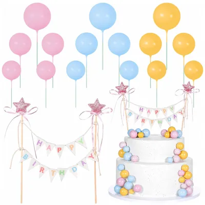 Tortendeko-Set 16-teilig, Regenbogen-Banner, Baumwolle, 15 Deko-Bälle, 3 Größen