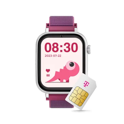 Produktbild von SaveWatch+ Kinder-Smartwatch: Himbeer Textilarmband & Weißes Aluminiumgehäuse mit dem Telekom Smart Connect S Tarif