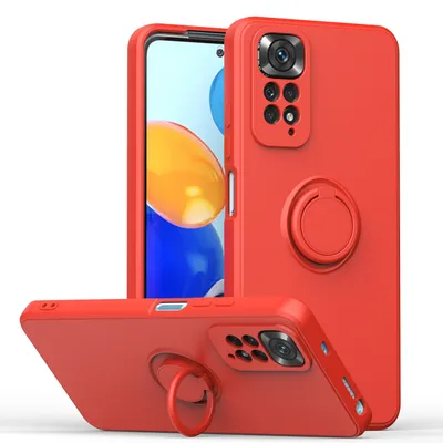 Obrázek produktu pro Redmi Note 11 Pro Pouzdro, s prstencovým držákem a stojánkem, odolné proti poškrábání, měkký silikon pouzdro pro Xiaomi Redmi Note 11 Pro 5G/4G červené