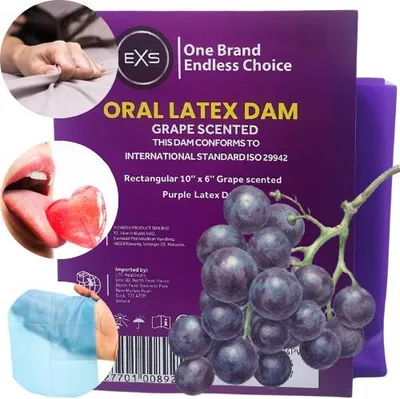 Obrázok produktu pre EXS Voňavá latexová ústna prekážka – Oral Dam Grape 1 ks.