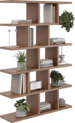 Produktbild von Hängeregal Wandregal für Wohnzimmer, Kinderzimmer und Büro Moderner Bücherregal im skandinavischen Stil in Nussbaumfarbe