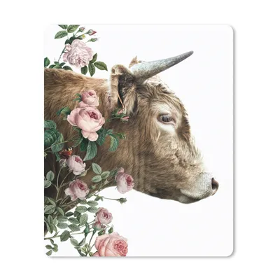 Produktbild von MuchoWow® Mauspad Mousepad Schottischer Highlander - Kuh - Blumen 19x23 cm - Mousepads - Maus Mat - Pad - Mausunterlage - Mauspads - Spielen