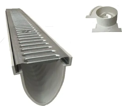 Produktbild von Xanie Entwässerungsrinne V Stegrost Klasse A 100cm + Ablaufanschluss-Set horizontal
