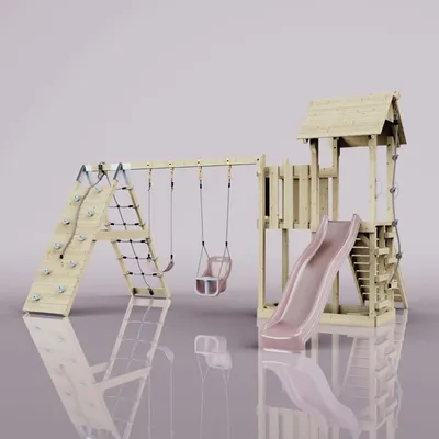 Produktbild von OutdoorToys Spielturm Roskilde aus Holz in Rosa Babyschaukel