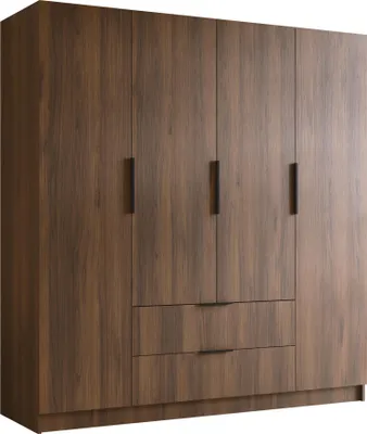 Produktbild von MIRJAN24 Kleiderschrank Sofia I 200, Schlafzimmer, Drehtürenschrank, mit Kleiderstange, Modern, Garderobenschrank, Metallgriffe (Farbe: Nuss Warmia + Schwarz)