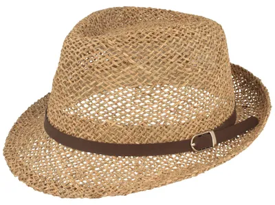Fiebig luftiger Strohhut Seegras Stroh Trilby mit Kunstleder-Garnitur in beige