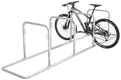 Produktbild von Fahrrad-Anlehnständer, Stahlrohr Durchm. 48 mm, zum Aufstellen, 12 Einstellplätze, feuerverzinkt, BxTxH 5570x750x860 mm