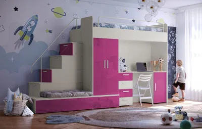 Produktbild von Etagenbett FELIX 5, Hochglanz Kinderbett, Hochbett, MIT Matratze und Lattenrost (Kaschmir + Rose , Glanz)