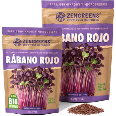 Imagen del producto de ZenGreens® Semillas Eco para Germinar Rábano Rojo 200 g – Brotes y Microgreens