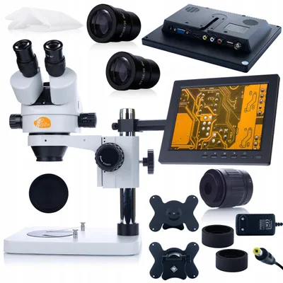 Stereomikroskop mit 8-Zoll-Display, trinokular, 7-45x Vergrößerung