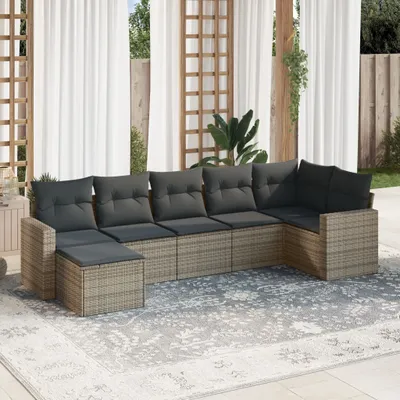 Produktbild von Möbel 7-tlg. Garten-Sofagarnitur mit Kissen Grau Poly Rattan 2024