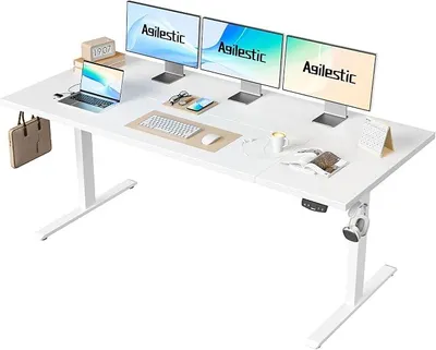 Produktbild von Höhenverstellbarer Schreibtisch 180 x 80 cm | Schreibtisch elektrisch mit 2 Speicherplätzen, Stehschreibtisch mit vierteiliger Tischplatte, Computertisch, Weiß