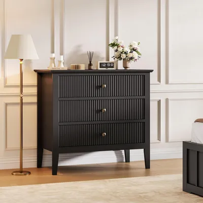 Produktbild von Kommode 3 Schubladen 80 cm breit geriffelt weiß MDF 74 cm Höhe