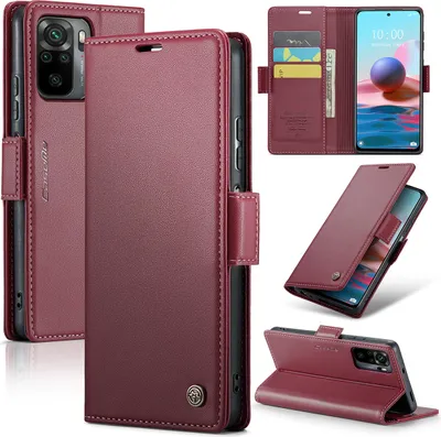 Produktbild von Redmi Note 10 4G Hülle, Leder Brieftasche Kartenfach Schutzhülle mit Standfunktion für Xiaomi Redmi Note 10 4G / Note 10S Rot