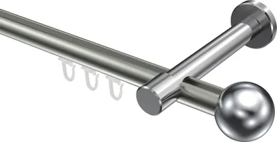 Produktbild von Interdeco Innenlaufstange / Gardinenstange mit Innenlauf Edelstahl-Optik / Chrom, Typ Prestige Luino (Kugel), 20 mm Ø 1-läufig, 140 cm