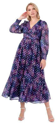 Produktbild von Lovedrobe Damen Midaxi-Kleid, Damenmodell mit V-Ausschnitt, langen Ärmeln und gerüschtem Saum im Empire-Stil