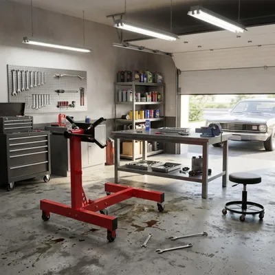 Immagine prodotto di Supporto motore QEENTOE, portamotore per carichi fino a 680 kg, supporto per trasmissioni con rulli, rotazione a 360°, supporto per garage e officine, colore rosso