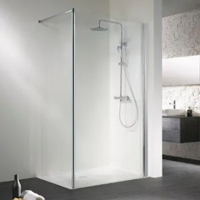 Produktbild von HSK 124160-1-600 Favorit Nova Drehtür an Nebenteil mit Seitenwand 1600x1950mm Alu Silber-Matt Mattglas Edelglasbeschichtung