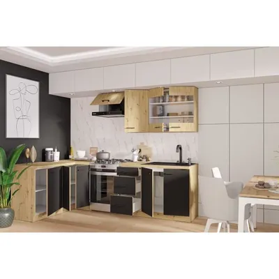 Produktbild von Komplette Küche - MODENA - 270 x 150 cm - Artisan-Eiche und Mattschwarz - CUISINIER