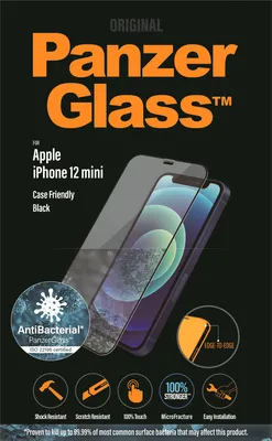 Obrázek produktu pro Panzerglass E2E Super+ Microfracture AntiBacterial Tvrzené sklo pro Iphone 12 Mini - s černým rámečkem