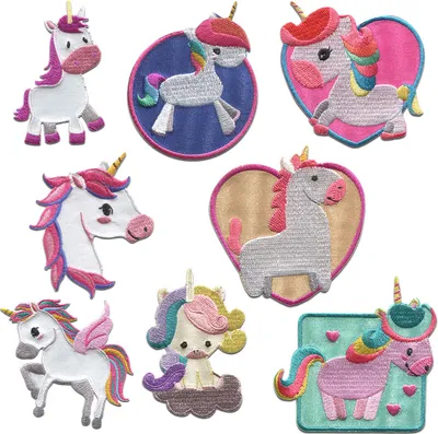 Produktbild von Einhorn Set 8 Stück Tier - Aufnäher, Bügelbild, Aufbügler, Applikationen, Patches, Flicken, Zum Aufbügeln