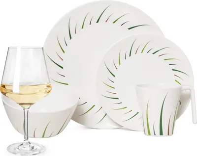 Obrázek produktu pro Melaminová sada kempingového nádobí pro 4 osoby Limon Design 16 kusů + 4 sklenice na víno Milano White Nádobí na piknik BBQ Kuchyňské nádobí