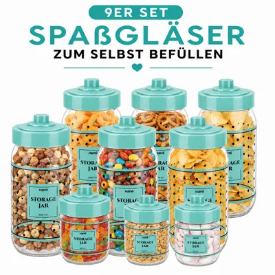 Produktbild von 9 Vorratsgläser Spaßgläser Aufbewahrungsgläser Vorratsdosen Glas Vorratsbehälter