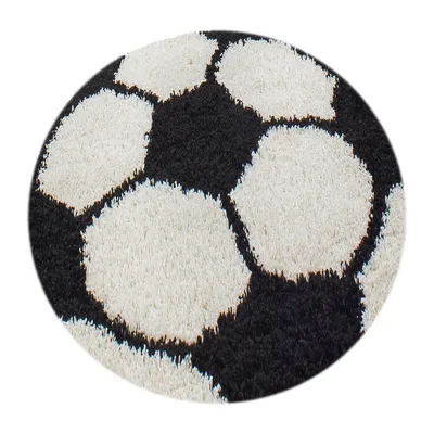 Produktbild von Kinder Teppich Kinderzimmer für Jungs und Mädchen Schwarz 100x100 weich Fußball-Design bunt aus Regenbogen Fußball uvm. Rund aus Polypropylen