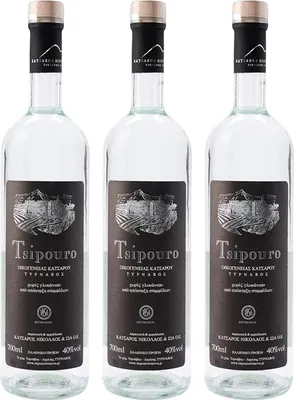 Produktbild von Tsipouro Tirnavos ohne Anis 3x 0,7 40% Vol. | Griechischer Tresterbrand | 100% Destillat | Katsaros Distillery seit 1856 |+ 20ml Jassas Olivenöl