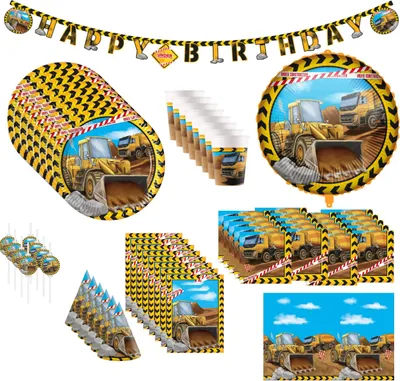 Produktbild von 61-tlg. Construction Baustelle Party Set für Kindergeburtstag