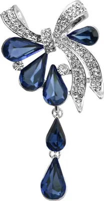 Produktbild von Frauen Mode Legierung Strass Bowknot Brosche Pin Luxus Kleid Schal Zubehör-Silber + Dunkelblau